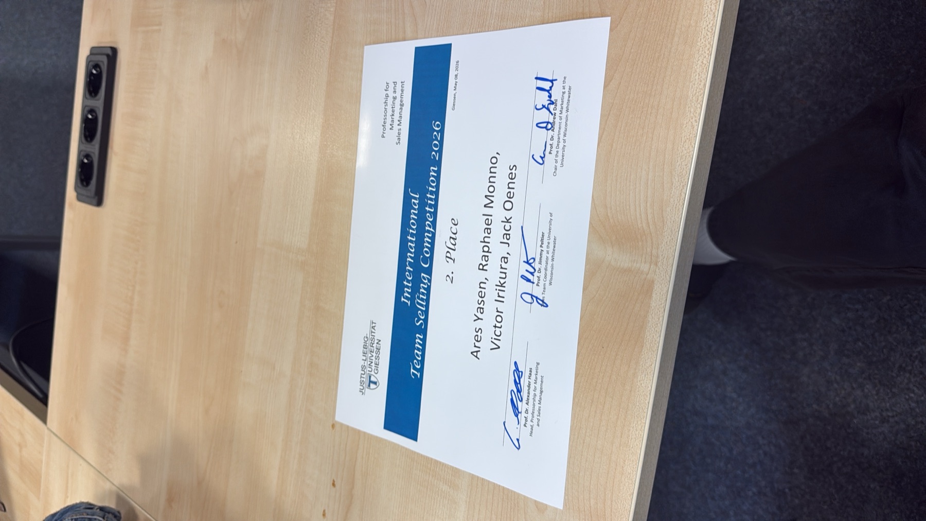 Urkunde 2. Platz Team Selling Competition 2026